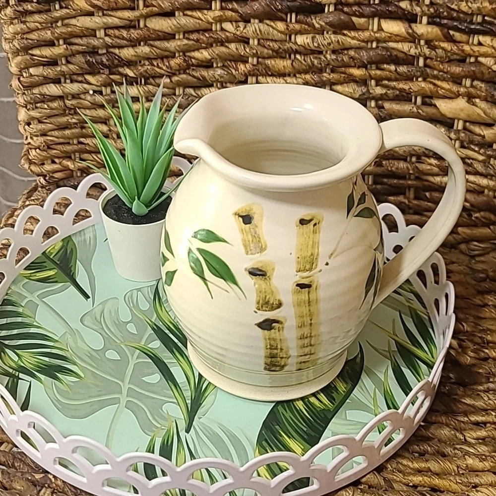 Stoneware bamboo print milk pichter